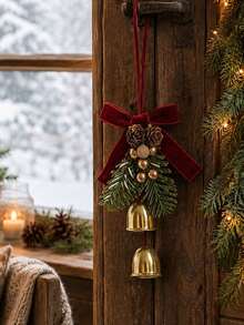 10PCS/5pcs Velvet Bow Pinecone Bell Accessories Christmas Tree Pendant Suitable For Christmas Home Decor, Room Decoration, Door Handle Decoration, Living Room Hanging Decor, Christmas Tree Decorative Hanging - Multicolor - View 7