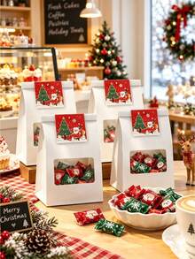 4pcs/15pcs/30pcs Christmas Themed Stand-Up Window Treat Bags, Thick White Card, Candy Biscuit Snack Holiday Gift Pouches - View 12