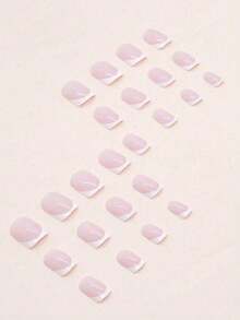 Elevate Your Look 24PCS Short Square White French High-Quality New Technology Full Coverage Nail Set, Suitable For Women And Girls Daily Wear - Multicolor - View 4