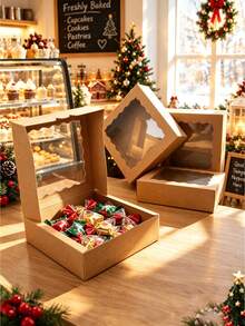 2pcs/5pcs/10pcs/15pcs Solid White Gift Boxes With Star & Scalloped Clear Window, Easy‑Assemble Tuck‑Top Foldable Paper Cases For Holiday Party, Candy & Handmade Treats Storage - 8825 - View 6