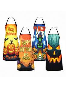 1pc/2pcs/4pcs Happy Halloween Print Kitchen Apron, Pumpkin Ghost Witch Haunted House Pattern Cooking Baking Apron, Halloween Party Costume Decor Apron, Holiday Gift - Multicolor - View 12