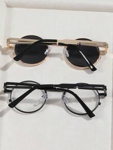 2 Pairs Metal Round Frame Men's Fashion Glasses - Multicolor - View 4
