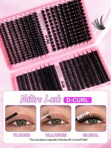 MEM 612/640/570/300pcs D-Curl Cluster False Eyelashes, 30D-150D Dense Segmented False Eyelashes, DIY Eyelash Extension Kit With Makeup Tools And 2 Brushes, Suitable For Beginners, Halloween, Christmas - Black - View 5