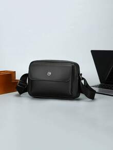Men's Flip Shoulder Bag, Soft Leather Texture, Multiple Pockets, Casual Shoulder Bag - Black - View 5