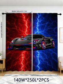 2PCS 110G Sports Car Rod Curtain For Bedroom Living Room For Balcony Easy To Hang Modern Style 100% Polyester - Multicolor - View 11