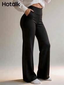 Hotalk Casual Commute Sports Yoga Straight Leg Pants - Black - View 1