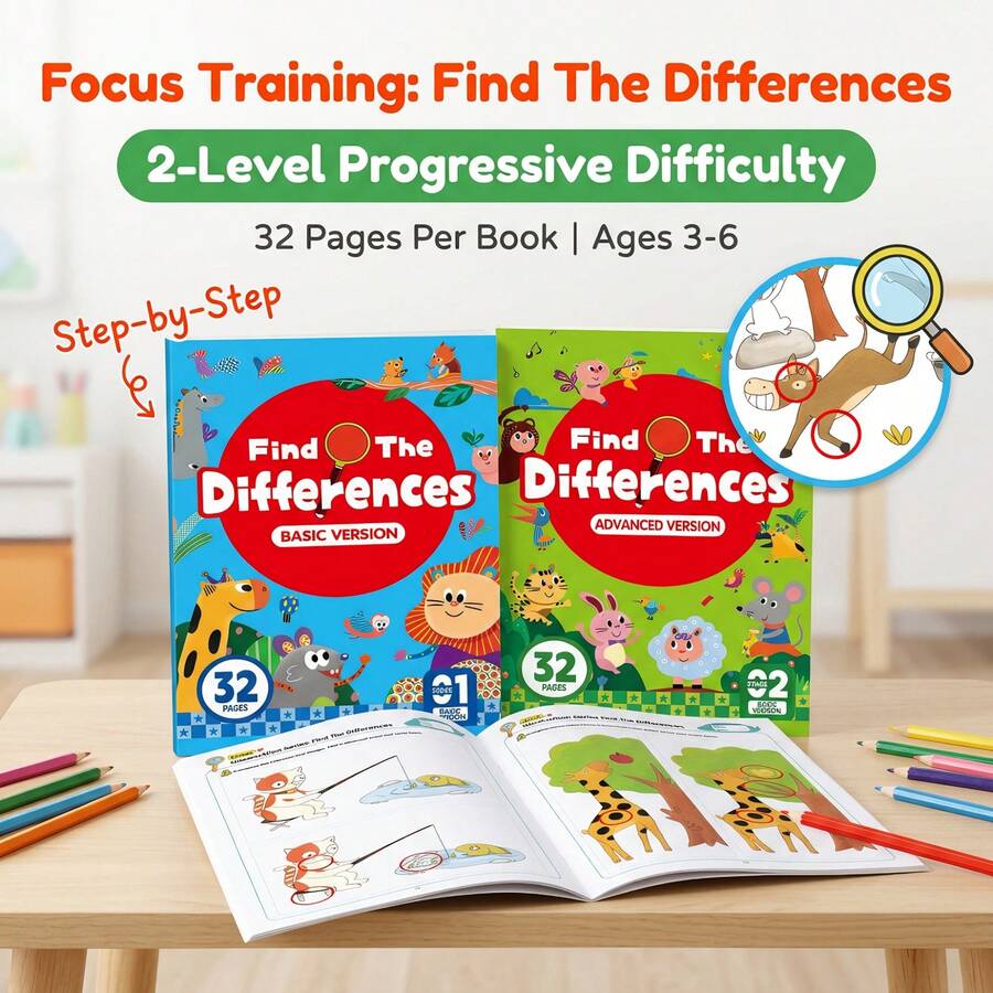 1pc Spot The Difference Picture Book, Concentration Training, Educational Toy, Early Learning, Preschool Learning Material, Toddler Toy, Classroom Essential, Back To School, School Supplies, Classroom Supplies, Random Style