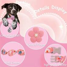 1pc Floral Dog Collar With 3D Flower Charm And Detachable Bell - Suitable For Small Dogs And Cats, Pink & White Pattern Soft Adjustable Polyester Pet Collar, Cute Pet Accessory - Multicolor - View 7