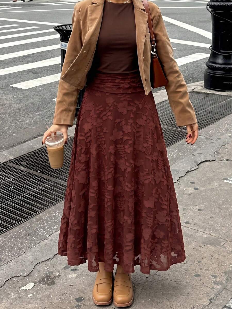 Elegant Commute Solid Color Cut-Out Skirt - Red - View 1