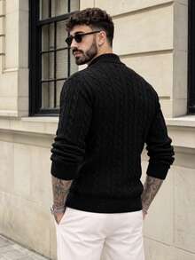Lookun Men's Knitted Sweater Business Semi-High Neck Dropped Shoulder Commuter Japanese Minimalist Style Autumn/Winter - Black - View 3