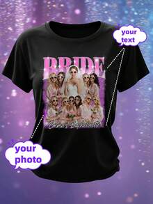 90s Vintage Custom Photo Graphic Tee, Custom Bride Face Print Shirt,Personalized Wedding Pre-Party Bridal Party T-Shirt - Black - View 3