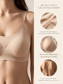 Sexig sömlös rygglös bh för kvinnor, djup U-rygg, hudfärgad osynlig korsrygg, multifunktionell med spaghettiband, push-up underkläder - Aprikos - Visa 7