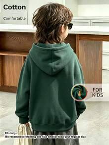 Kids Cute Long Sleeve Hoodie With Cool Santa Blowing Bubble Graphic Print Casual Drawstring Pullover - Dark Green - View 4