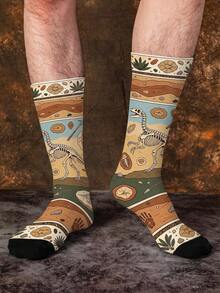 1/3 Pasang Kaos Kaki Setengah Betis Motif Dinosaurus Jacquard Warna-warni Kreatif, Gaya Jalanan, Paleontologi, Fosil, Motif Halloween - MultiWarna - View 1