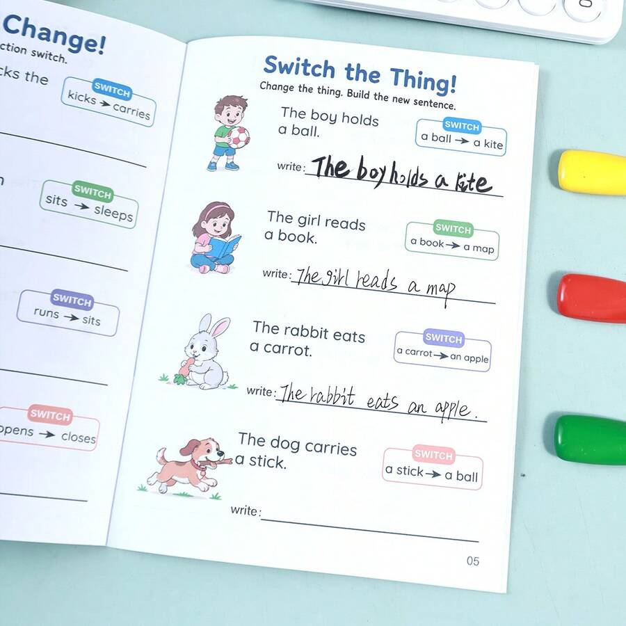 Children's English Sentence Rewriting Practice Book, Word Transformation And Sentence Reordering Workbook, English Sentence Structure Construction And Imitation Practice Notebook, Back To School Learning Supplies, English Grammar Enlightenment Early Education Notebook - Multicolor - View 1