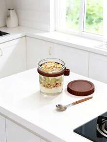 Meoky 12oz/350ml [2pcs] Overnight Oats Jar With Spoon And Lid, Sealed Oat Container With Measurement Scale, Portable Mason Jar Cereal Container - Coffee Brown/2pcs - View 4