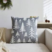 1pc Gray Christmas Tree Embroidered Pillow Case, Suitable For Indoor Decoration, Christmas Decoration, All Season Pillow Case, Without Insert - Grey - View 9