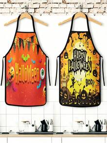 1pc/2pcs/4pcs Halloween Themed Kitchen Apron, Happy Halloween Pumpkin Bat Ghost Print Apron, Festive Party Costume Apron, Halloween Gift - Multicolor - View 6