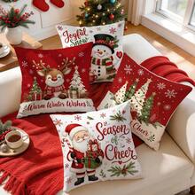 4pcs/1pc Cute Deer Christmas Illustration Pattern Pillow Case Without Insert, Single-Sided Printed Pillow Case, Suitable For Living Room Bedroom Home Decor, All-Season Pillow Case - Multicolor - View 6