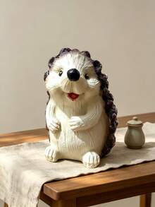 1pc Smiling Hedgehog Statue, Cute Hand-Painted Standing Animal Sculpture, Creative Mini Fairy Garden Decor, Suitable For Home Office Desk Bookshelf Decoration, Rustic Farmhouse Style Decorative Gift - A - View 5