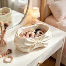 Cream White Large Bow Storage Box Creative Desktop Organizer Box Vanity Jewelry Tray Sweet Girl Style Decorative Box Office Desk Small Item Storage INS Style Ornament Decoration Cute Girl - View 7