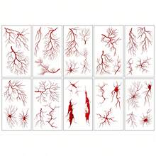 20/10/5pcs/1 Sheets Adult Halloween Temporary Tattoos, Red Blood Veins And Scar Simulation Tattoos, Waterproof Body Art Stickers, For Cosplay Halloween Party Decoration - Red - View 7