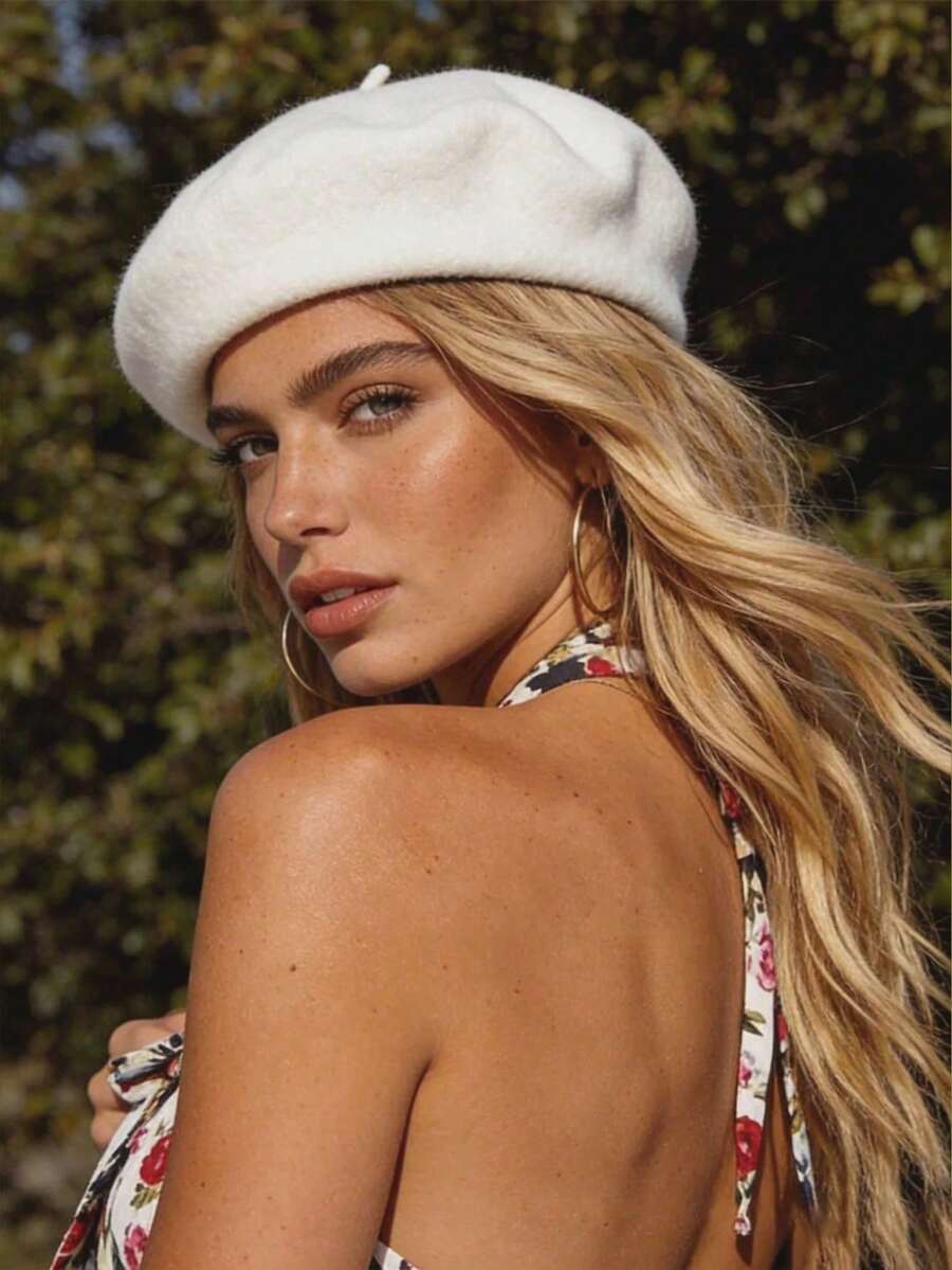 1pc Women's Solid Color Wool Warm Beret Hat, French Style Classic Solid Color Beretless Beret, Suitable For Casual And Party Wear,Holiday,Festival - Multicolor - View 1