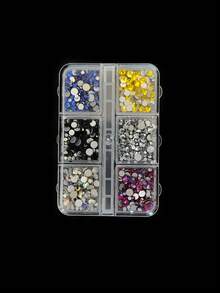 1PC 6-Grid 6-Color Round Flat-Back Rhinestones Assorted Sizes For Nail Art, Handmade DIY, Suitable For Christmas, New Year, New Year's Day And Other Holiday Occasions - Multicolor - View 12