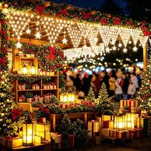 1pc 605cm/238.19in Snowflake Triangle Net LED Christmas Lights, Plastic Hanging Light String With Snowflake Pendant, USB Powered 8 Modes, Warm White/Colorful/White, Suitable For Fireplace, Stair Railing, Window, Porch, Christmas Home Decor - Snowflake - View 9