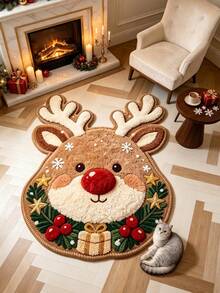 1pc Cartoon Reindeer Pattern Doormat, Christmas Gift, Welcome Mat, Small Rug, Carpet, Floor Mat, Outdoor Doormat, Kitchen Rug, Home Decor, Front Door Mat, Area Rug, Outdoor Mat - Multicolor - View 2
