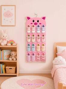 1pc Cute Tanuki‑Patterned Cat/Pig Shoe Storage Hanging Bag, 16‑Compartment Hanging Shoe Rack, Adorable Cartoon Shoe Box, Dustproof Foldable Shoe Bag, Multi‑Pocket Shoe Rack,For Home Organization, Girls' Room Decor, And Bedroom Storage. - Multicolor - View 8