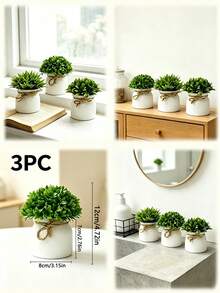 6/4/3pcs Realistic Artificial Potted Plants, Faux Greenery Plastic Decor, Suitable For Home And Office Decoration, Elegant Potted Artificial Greenery, Applicable For Home, Office, Desktop, No Electricity Required - Potted Plant Combination - View 12