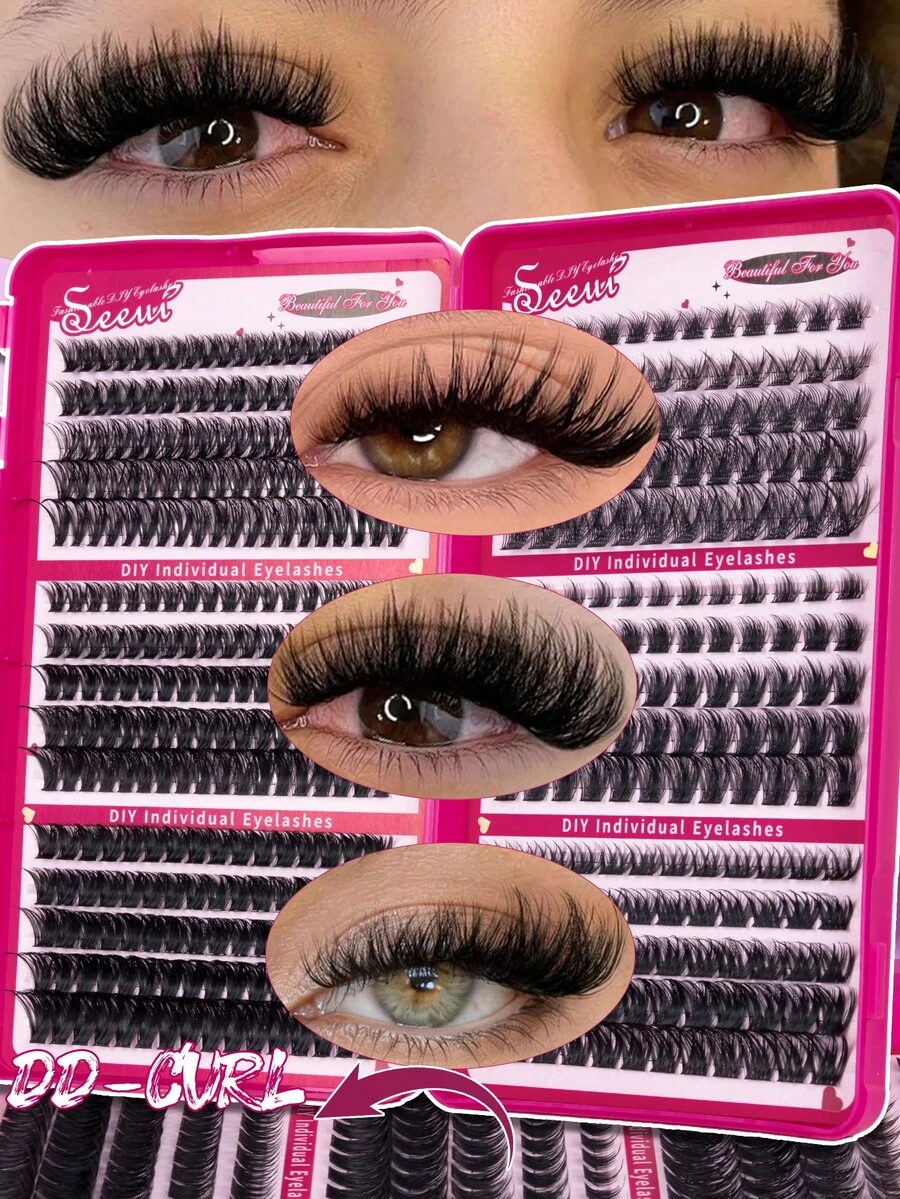 450pcs D Curl False Lash, Extended Tail Multi-Style Mixed False Eyelashes , Soft & Comfortable, Wispy Soft Daily Cluster Lashes Self Use, Lashes, Eyelashes - D - View 1