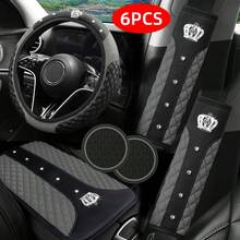 6pcs Car Interior Accessories Set, Bling Bling Rhinestone Steering Wheel Cover, Seat Belt Shoulder Pad, Armrest Cover/Pad, Cup Holder Coaster, Universal Size, All Season - Multicolor - View 7
