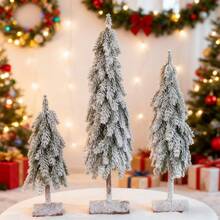 Mini Christmas Tree With Frosted Wooden Base Bottle Brush Tree, Plastic Winter Snow Scene Decoration, Desktop Artificial Tree For Christmas Party Home Decor - Multicolor - View 4