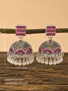 1pair Exquisite Rhinestones Decoration Jhumka Earrings, Style Faux Pearl Pendant For Women's Daily,Party Wear,Festival Accessories Jewelry - Earring - View 6