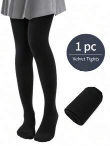 1 Piece Velvet Tights For Women, High Waist Soft Stretch Opaque Pantyhose, Smooth Slim Fit Stockings For Fall Winter Party, Cosplay & Daily Wear - Black - View 6