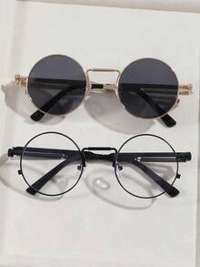 2 Pairs Metal Round Frame Men's Fashion Glasses - Multicolor - View 5