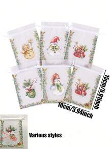 50/20/10/1pc Christmas Organza Gift Bags, Random Mix Style Drawstring Treat Pouches, Festive Holiday Favor Wrapping Bags, Sheer Mesh Goody Candy Pouches Ribbon Closure, For Christmas Party, Wedding Favors, Jewelry, Craft Storage - One Size Fits All - View 10