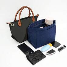 Tote Bag Organizer Insert, Felt Handbag Organizer With Multiple Pockets, Zipper Pouch, Bag In Bag - Navy Blue - View 7