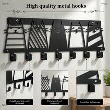 5 Cute Cat Iron Art Key Hooks, Wall‑Mounted Behind‑Door Storage Hanger, Creative Cartoon Cat Decor Wall Hanging Rack, Multi‑Functional Hooks For Entryway, Bedroom, Living Room, Kitchen & Bathroom - Multicolor - View 3