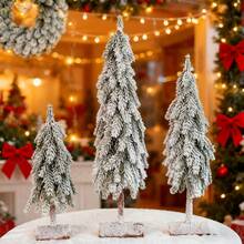 Mini Christmas Tree With Frosted Wooden Base Bottle Brush Tree, Plastic Winter Snow Scene Decoration, Desktop Artificial Tree For Christmas Party Home Decor - Multicolor - View 3