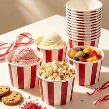 20/10pcs, Classic Vertical Stripe Pattern Striped Ice Cream Cup,Dessert Cup,Snack Cup, Suitable For Cold Drinks,Frozen Yogurt,Ice Cream,Pudding And Snacks,Suitable For Carnival Themed Parties,Retro Celebrations,Weddings,Office Events,Birthday Parties - Multicolor - View 2