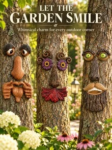 1pc Tree Face Decor, Funny Tree Trunk Face Art With Interesting Eyes, Nose And Mouth Details, Fantasy Outdoor Garden Decoration, Suitable For Tree Stumps, Yards, Patios, Porches And Halloween Party Decor - New - View 8