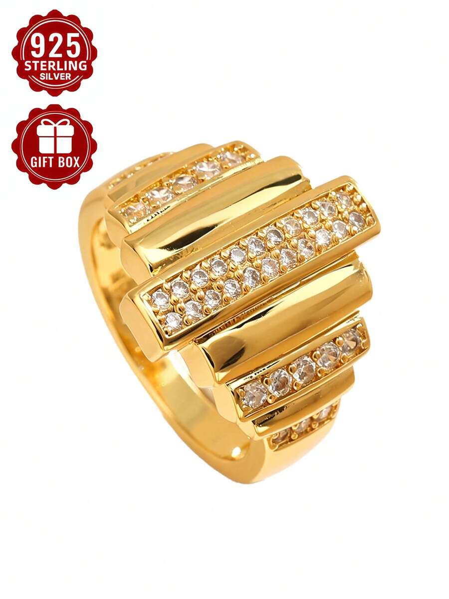 1pc Synthetic Cubic Zirconia 925 Sterling Silver Ring, Size 7-13, Suitable For Daily Wear, Comes With Gift Box