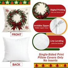 4pcs/1pc Christmas Red & Black Plaid Pattern Pillow Case, Single-Sided Printed Pillow Cover, Suitable For Living Room, Bedroom, Home Decor, All-Season Pillow Case - Multicolor - View 3