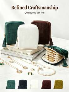 Velvet Travel Jewelry Storage Bag, Portable Zipper Pocket, Dust-Proof Storage Bag, Suitable For Rings, Earrings And Bracelets, Jewelry Roll - Multicolor - View 2