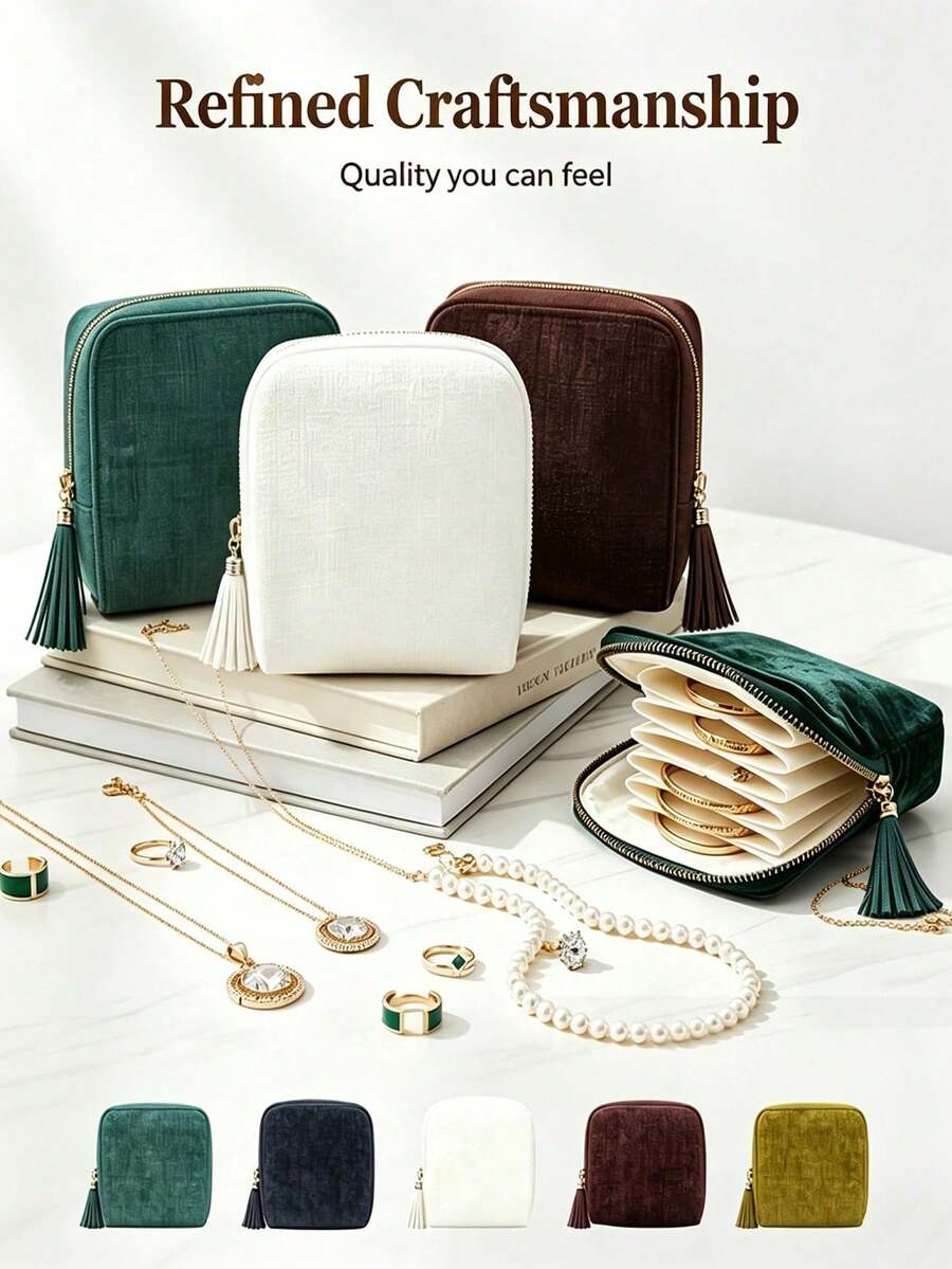 Velvet Travel Jewelry Storage Bag, Portable Zipper Pocket, Dust-Proof Storage Bag, Suitable For Rings, Earrings And Bracelets, Jewelry Roll