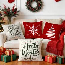 4pcs/1pc Minimalist Red Background Christmas Text Pattern Pillow Case, Single-Sided Printed Pillow Case, Suitable For Living Room Bedroom Home Decor, All Season Pillow Case - Multicolor - View 8