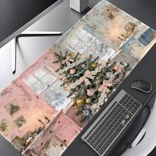 1pc Vintage Watercolor Christmas Tree Large Extended Mouse Pad, Romantic Winter Atmosphere Desk Mat, Non-Slip Rubber Base Stitched Edge Soft Fabric Keyboard Pad, Suitable For Office, Gaming, Gift - View 3
